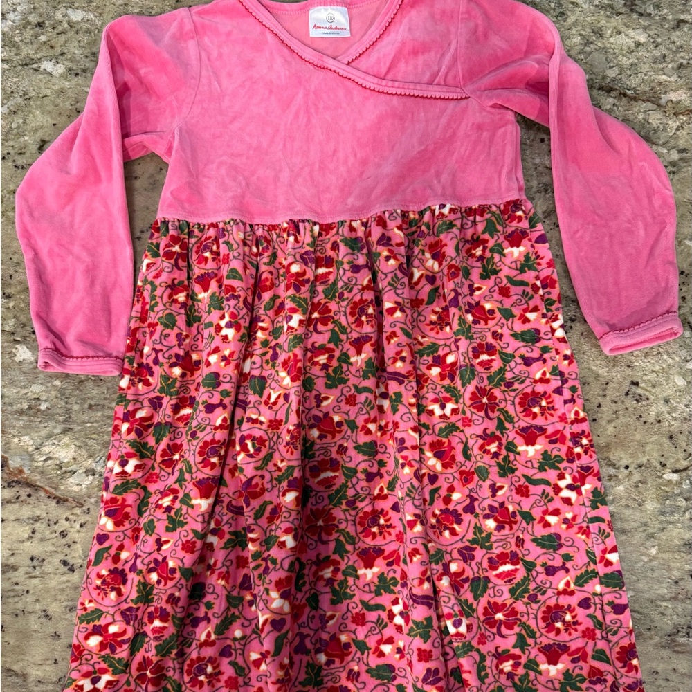 Hanna Andersson Pink Floral Velour Long Sleeve Dress